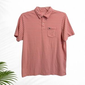 Vineyard Vines Polo Shirt Men M Pink White Striped Pocket Cotton